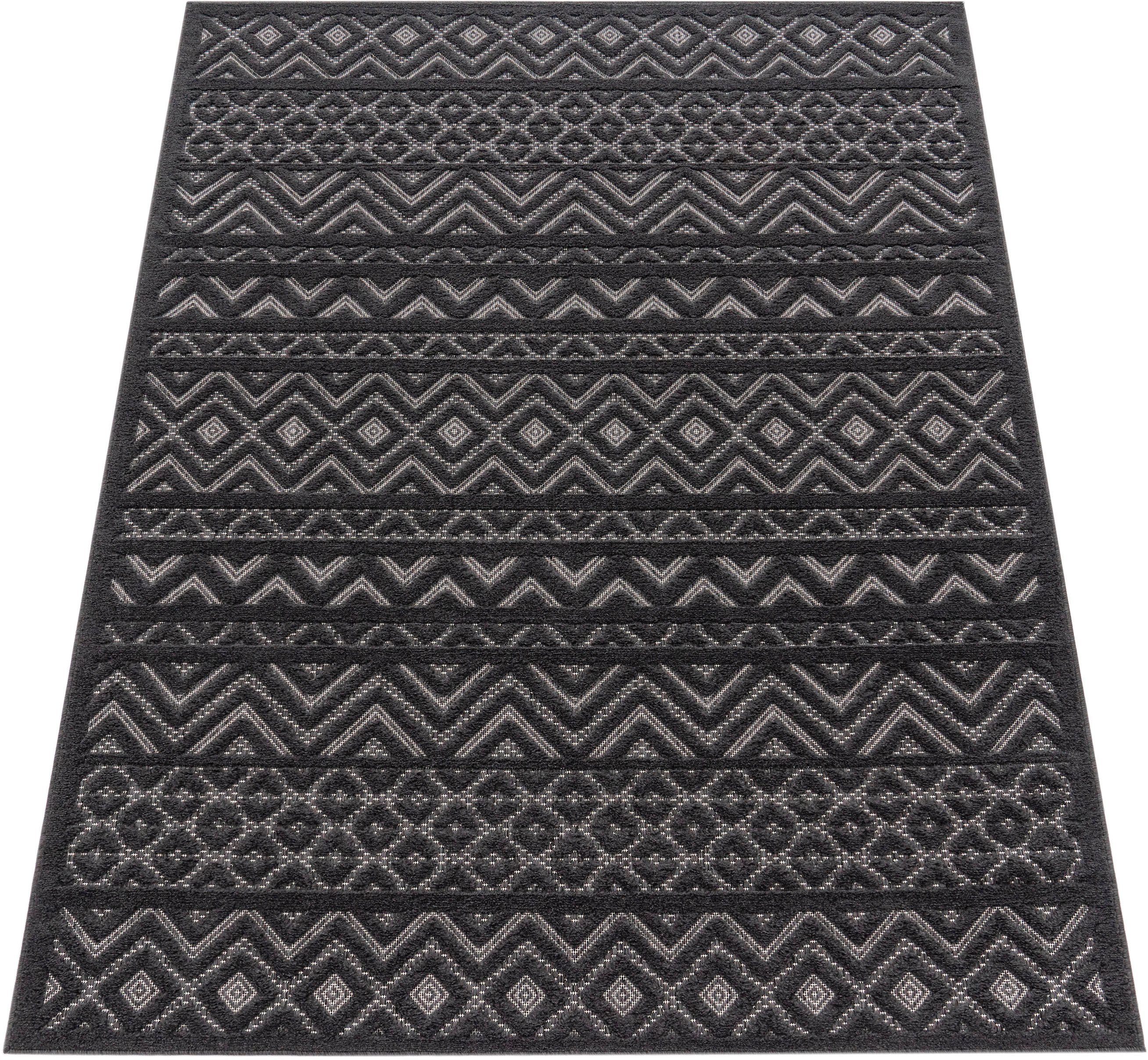 Teppich Livorno anthrazit rechteckig, mm, Muster, Rauten Paco Scandi, Home, 673, geeignet Uni-Farben, 14 Outdoor Effekt, Hoch-Tief Höhe
