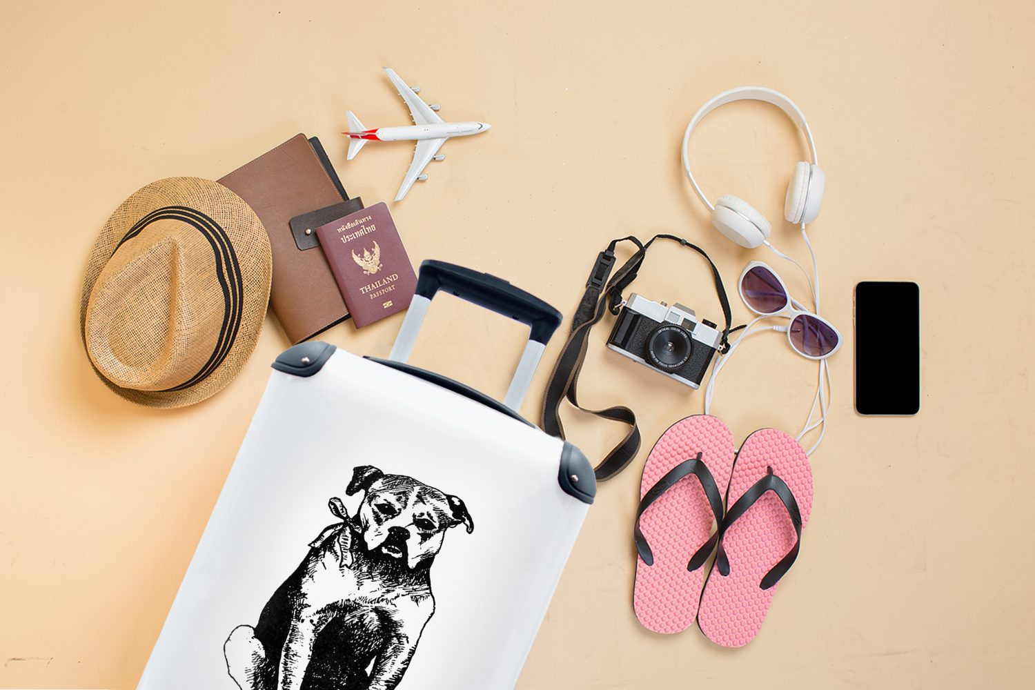 Tiere, Trolley, Ferien, Handgepäck - Reisekoffer Reisetasche mit Jahrgang Handgepäckkoffer Rollen, - MuchoWow 4 für rollen, Hund