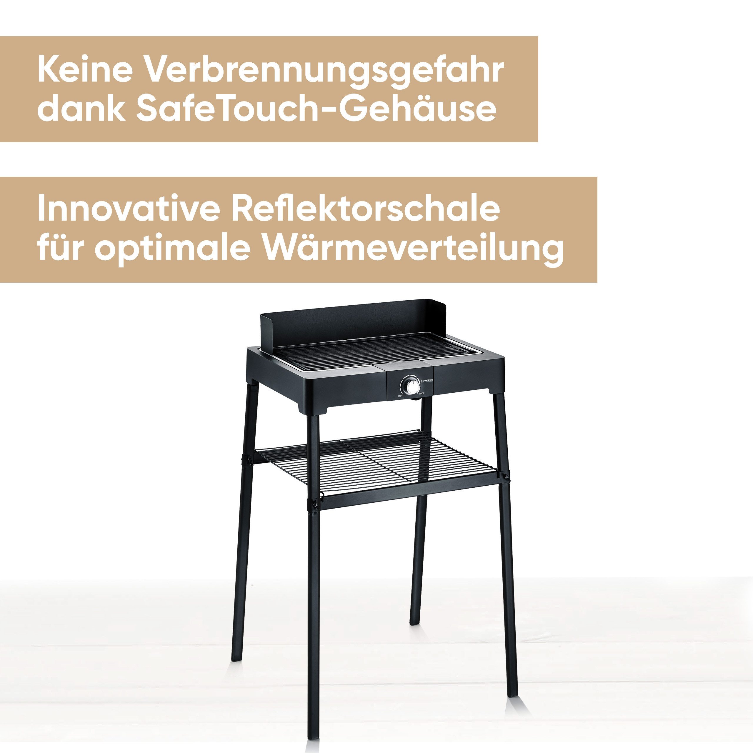 Severin Standgrill PG 8568, 2200 W, Elektrogrill mit Grillplatte, als Stand- oder Tischgrill nutzbar