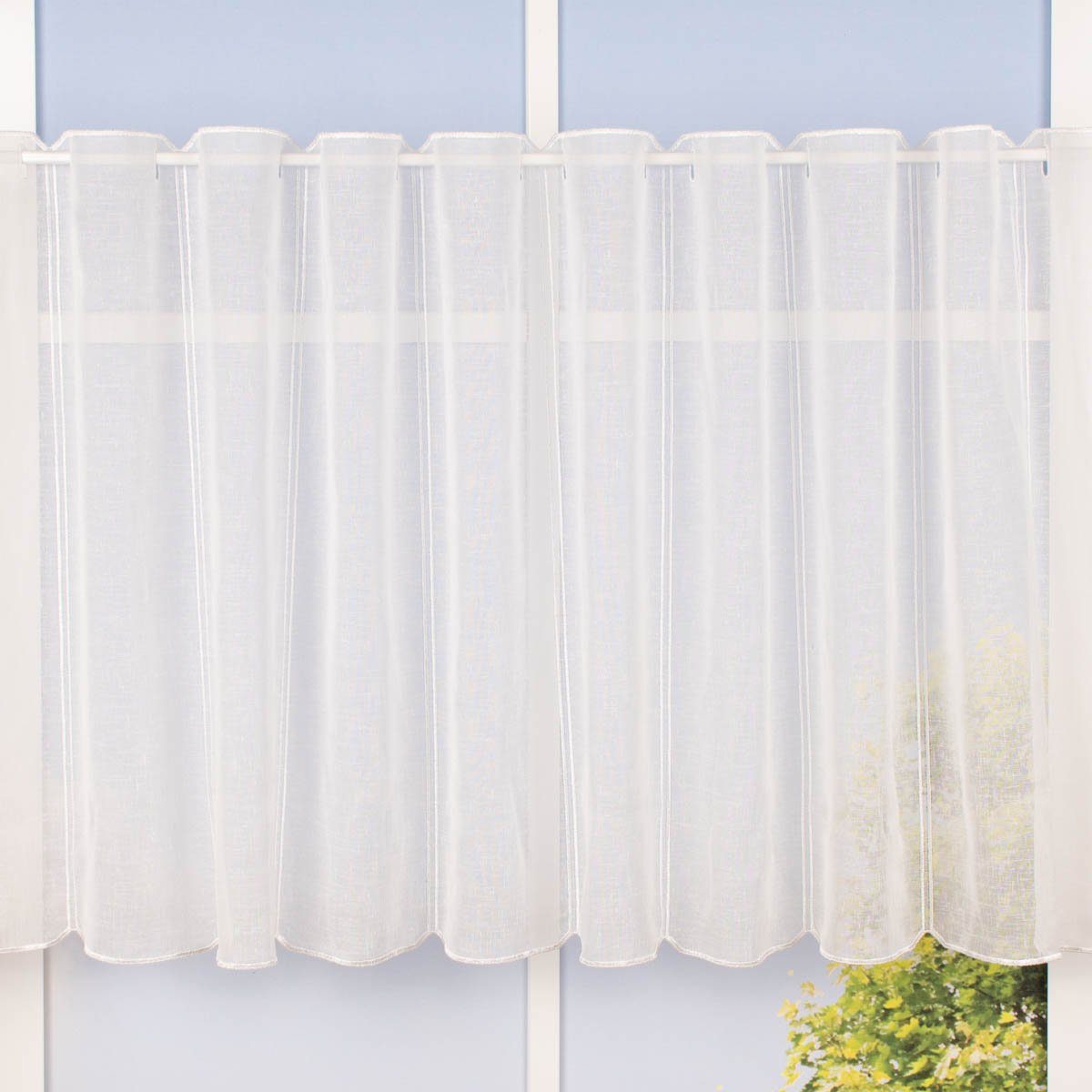 SCHÖNER LEBEN. Meterware Scheibengardine nähfrei Leinenstruktur uni wollwei günstig online kaufen