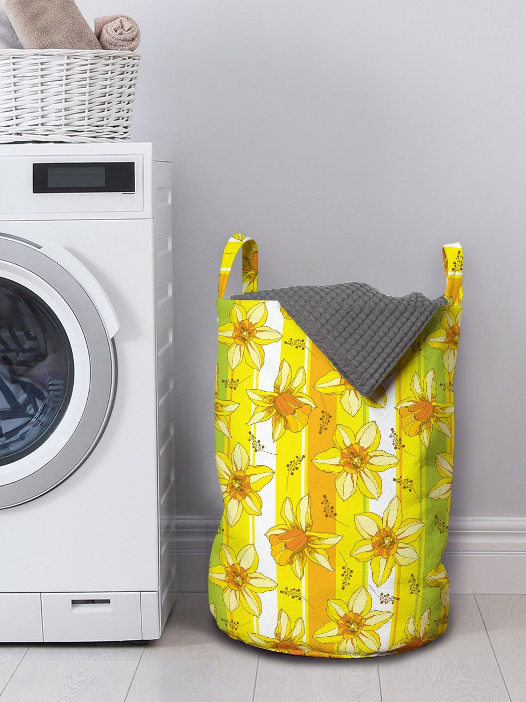 Wäschekorb Waschsalons, Wäschesäckchen Abakuhaus Griffen Blossom Gelbe mit Blume Kordelzugverschluss Narcissus für
