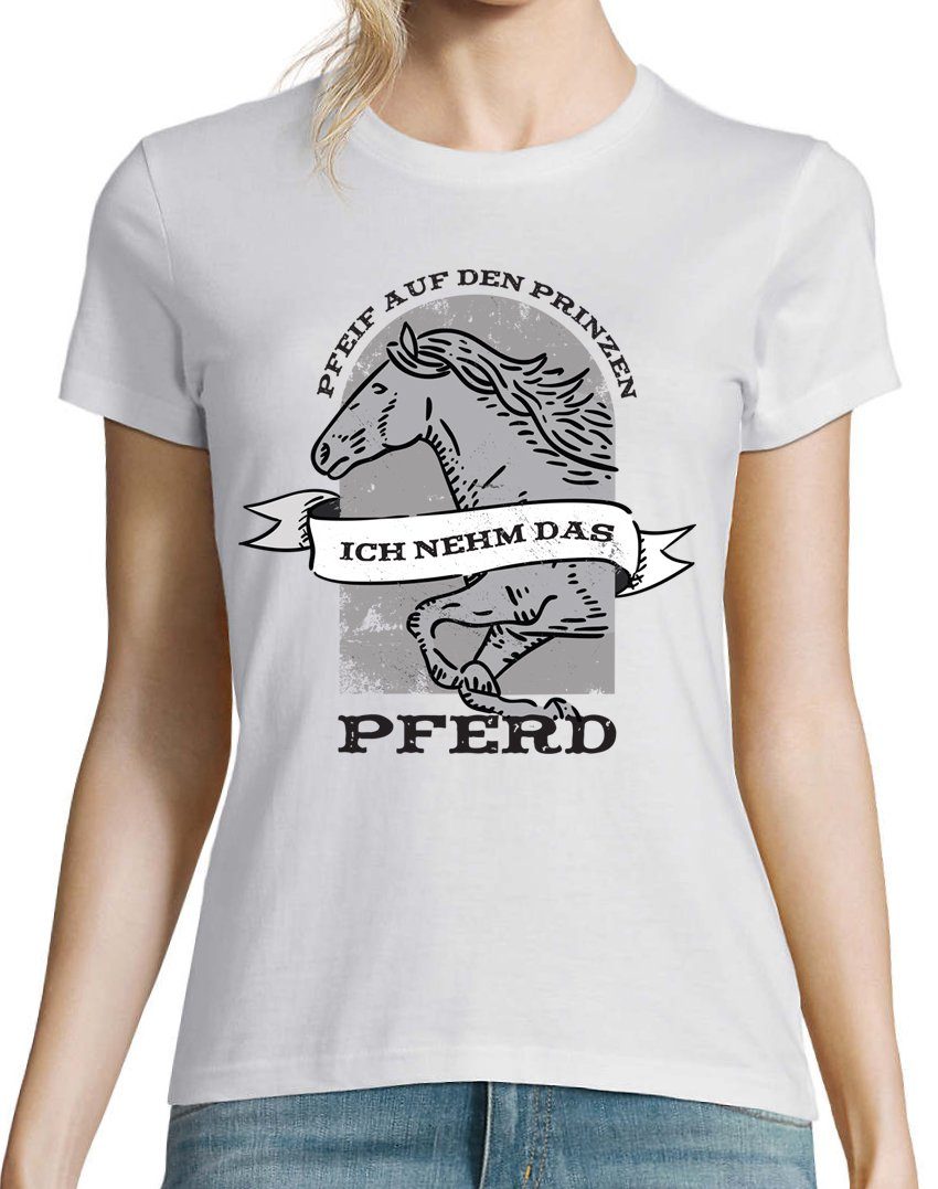 Weiß T-Shirt den auf das Youth mit Prinzen, nehm T-Shirt Pferd" print ich Damen "Pfeif modischem Designz