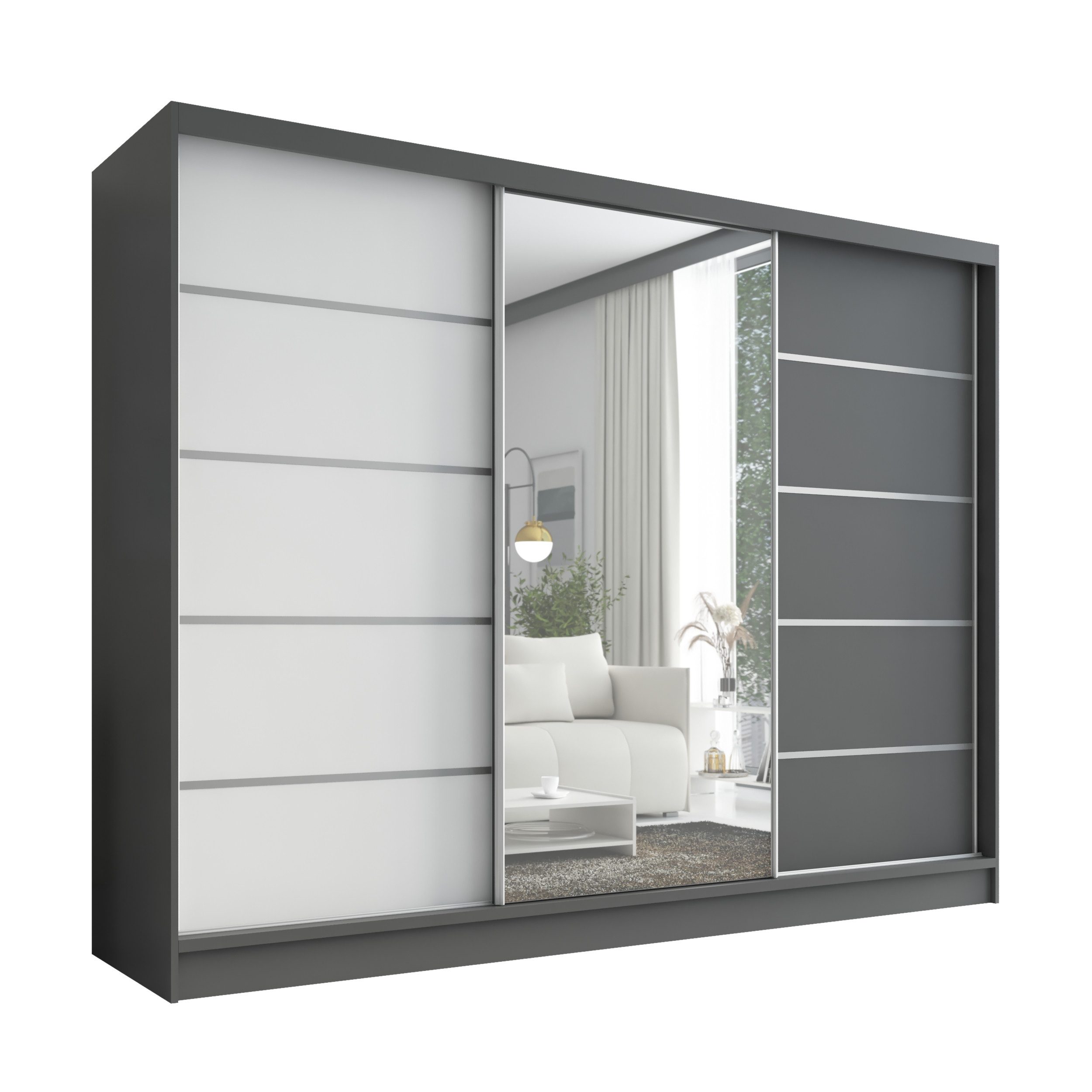 A&J MöbelLand GmbH Schiebetürenschrank AURELIA 1 Moderner 3-türiger Kleiderschrank mit Spiegel (TOP ANGEBOT! Geräumiger Schrank mit einer Breite von 200 cm ideal zur Aufbewahrung von Kleidung und Accessoires. Wählen Sie das ideale Modell für Ihr Schlafzim