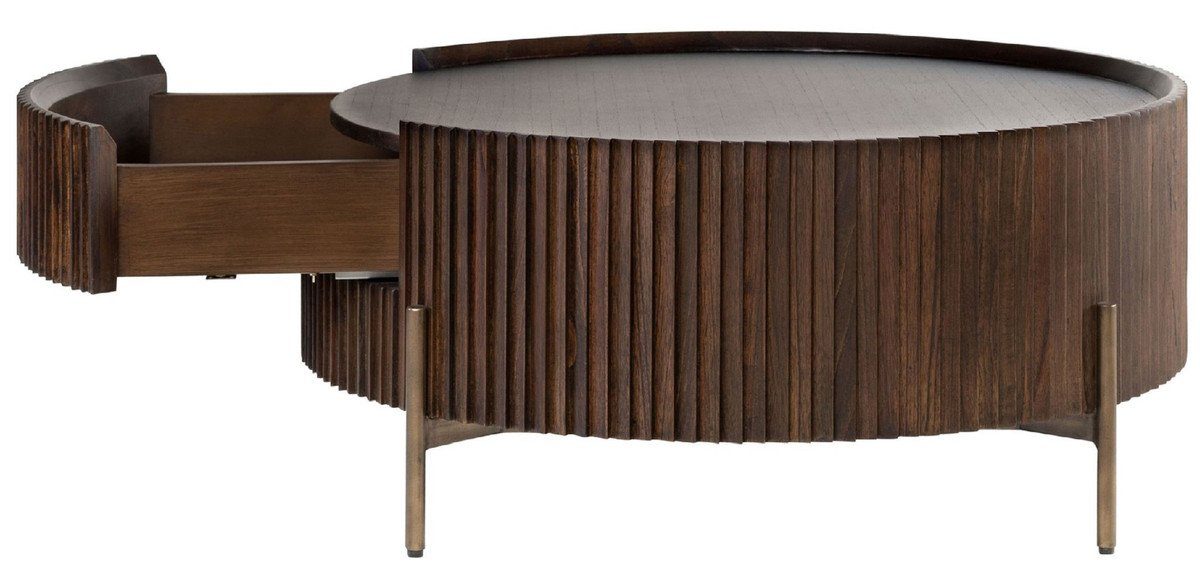 Wohnzimmer mit Möbel - Luxus Padrino Runder Möbel Massivholz - - Ø 90 Möbel Wohnzimmertisch Einrichtung Luxus - Dunkelbraun H. cm Casa Couchtisch x Padrino Luxus Schublade 40 Casa Couchtisch -