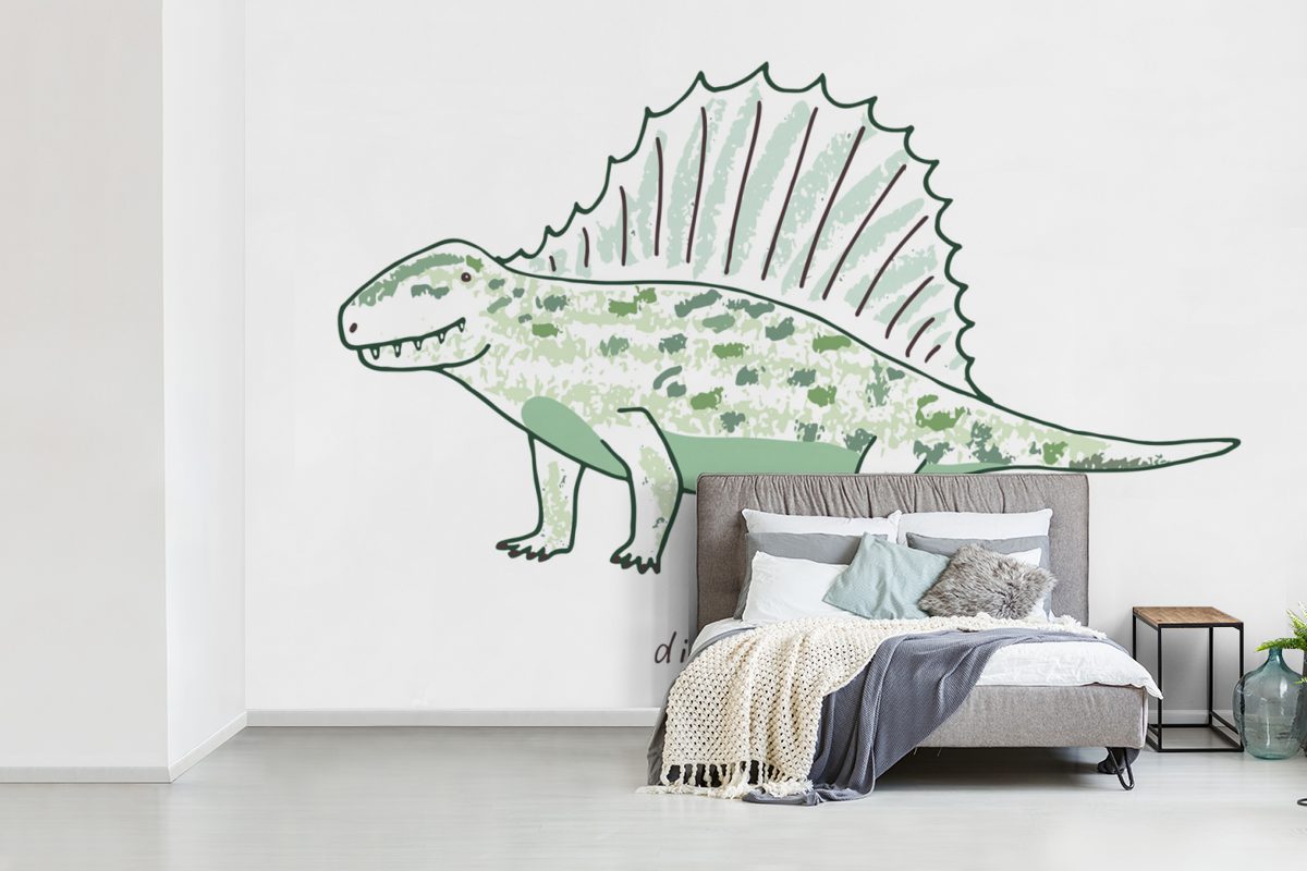 MuchoWow Fototapete Kinderzimmer (6 Jungen Tapete Dinosaurier - Mädchen Kinderzimmer, Vinyl bedruckt, Kinder, - - Matt, - Schlafzimmer, Dimetrodon Wallpaper - für St), Wohnzimmer