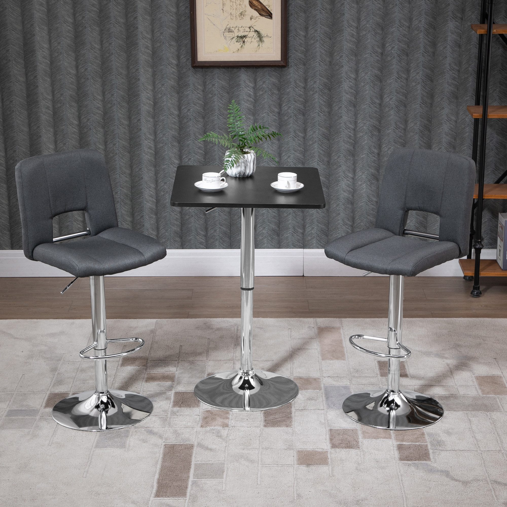 HOMCOM Bartisch Höhenverstellbar Stehtisch mit Drehbar Tischplatte, Rutschfest (Küchentisch für Wohnzimmer, Esszimmer, 1-St., Stahl, Schwarz), 60cm x 60cm x 91cm