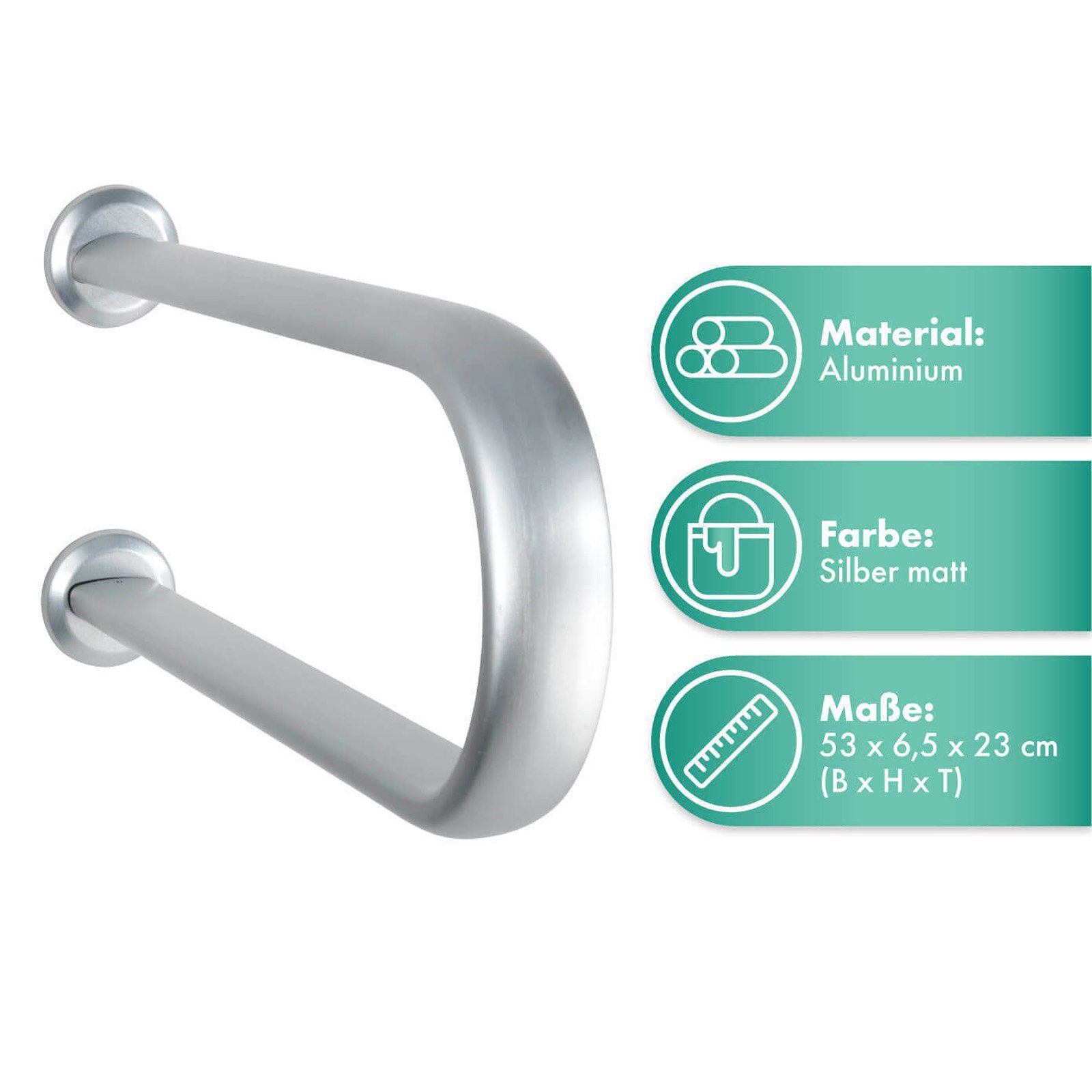 WENKO WC-Aufstehhilfe Bad Stützgriff Secura Premium Badstützgriff Wand, belastbar bis 120 kg, Aluminium, 53 x 6.5 x 23 cm, Silber matt – Bild 4 von 5