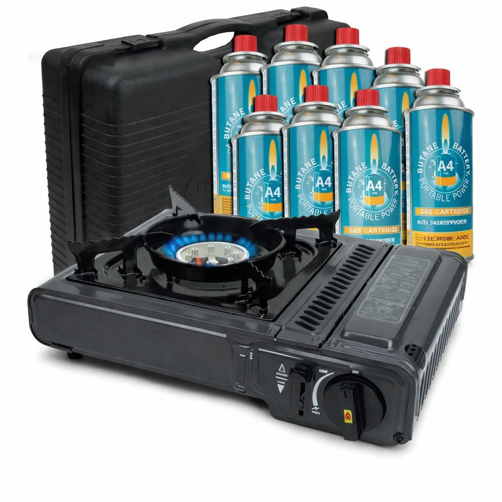 Eurocatch Gaskocher Gaskocher - inkl. 8 Gasflaschen - Gaskocher - Transportkoffer