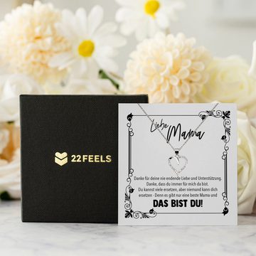 22Feels Schmuckset Mama Geschenk Muttertag Geburtstag Frauen Schmuck Herz Halskette Karte, Echt-Silber 925/000, Karte Made In Germany