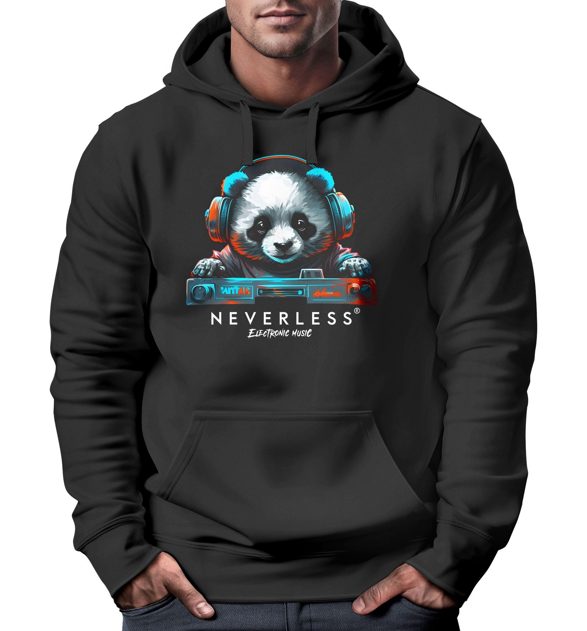 Neverless Hoodie Hoodie Herren Print Panda Bär Aufdruck Musik Techo Print F günstig online kaufen