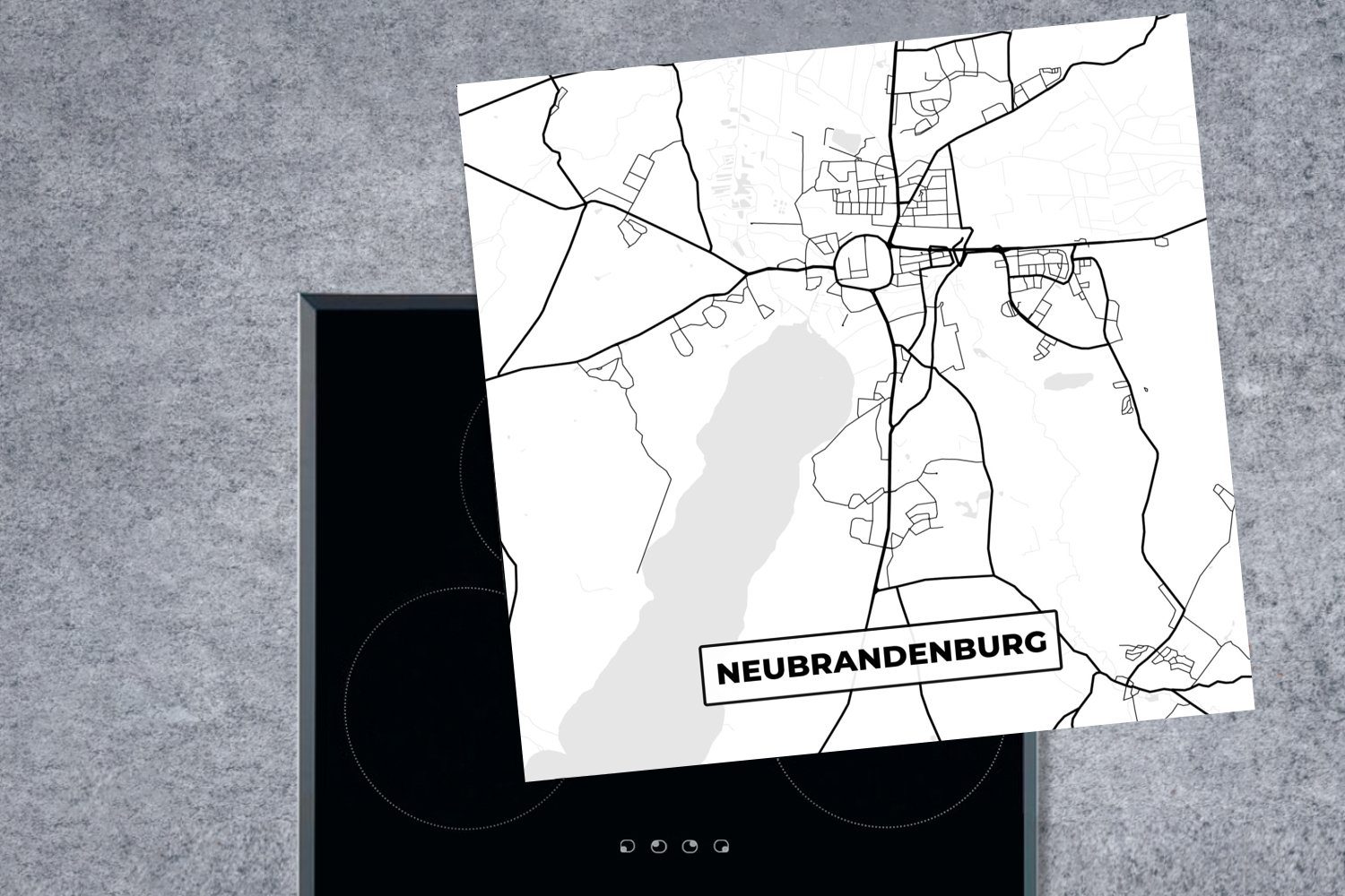 MuchoWow Herdblende-/Abdeckplatte Neubrandenburg - (1 Vinyl, tlg), Karte 78x78 Arbeitsplatte cm, für - Ceranfeldabdeckung, küche Lageplan