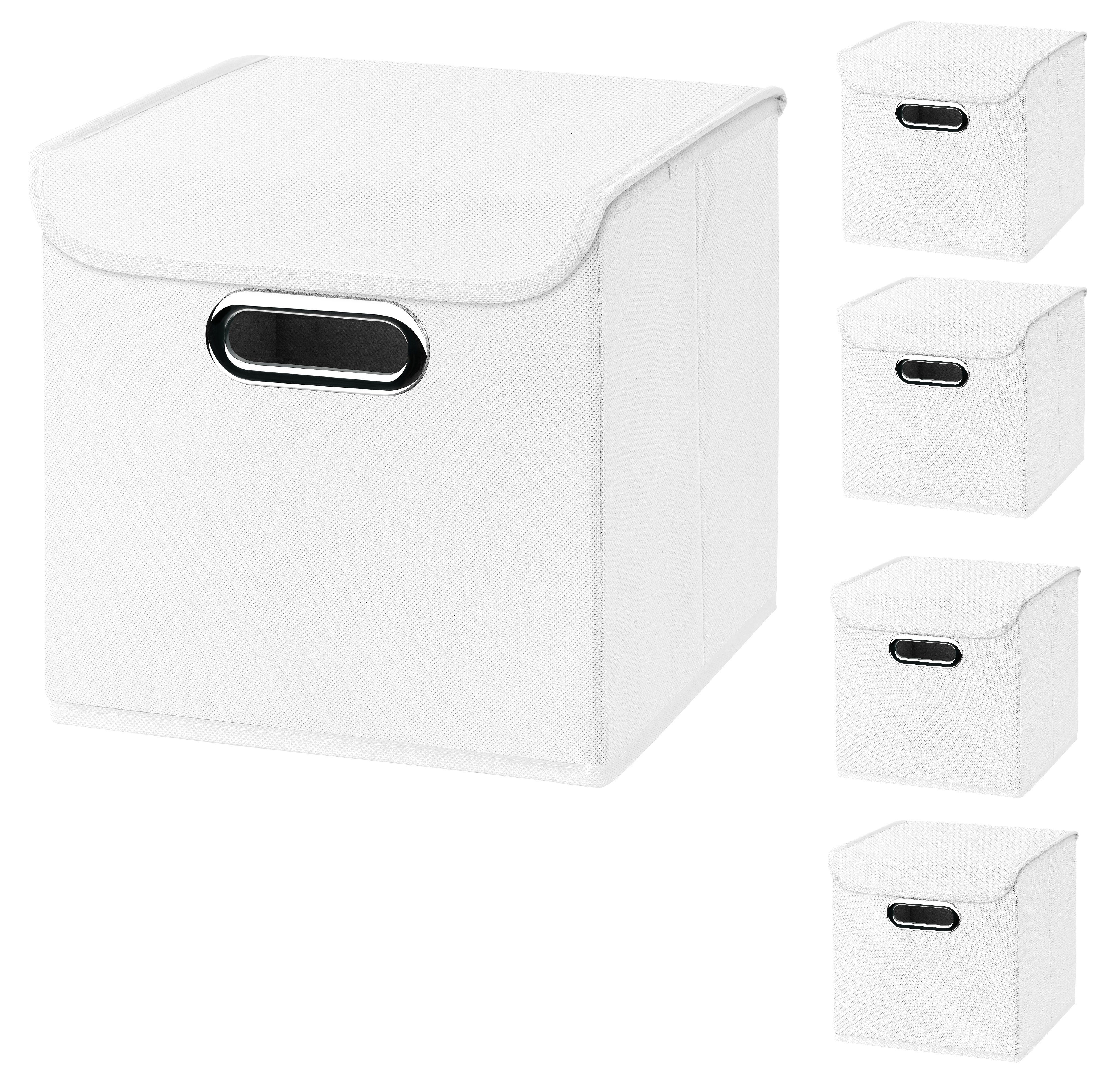 Faltbox 5 Stück Faltboxen 25 x 25 x 25 cm Stoffboxen faltbar mit Deckel in verschiedenen Farben (5er SET 25x25x25) 25cm