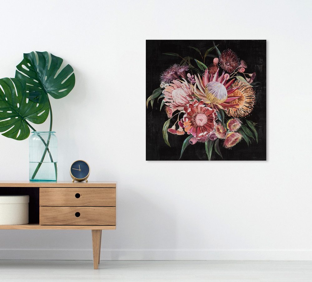 ArtUniverse Gemälde Blumenstrauß auf dunklem Hintergrund 60 x 60 cm, Naturmotiv