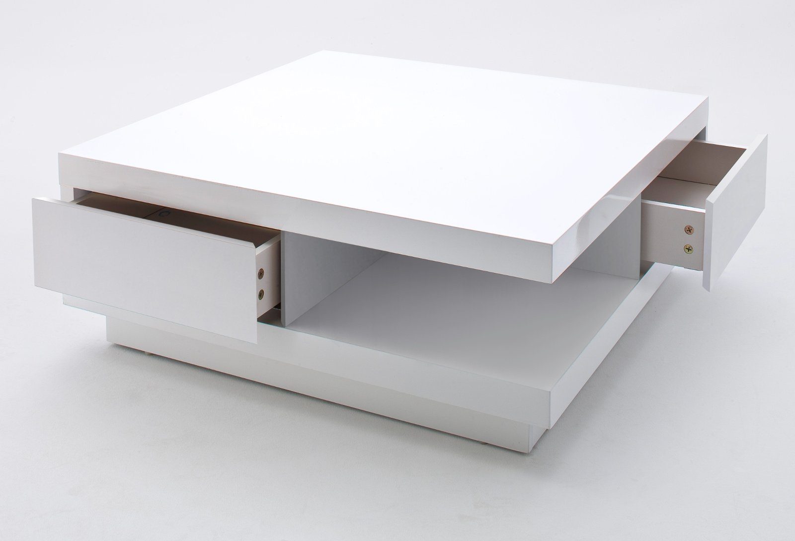 (Sofatisch quadratisch, weiß Schubladen, Abby Soft-Close mit MCA 2 cm), Hochglanz Couchtisch 85x85 Lack, furniture