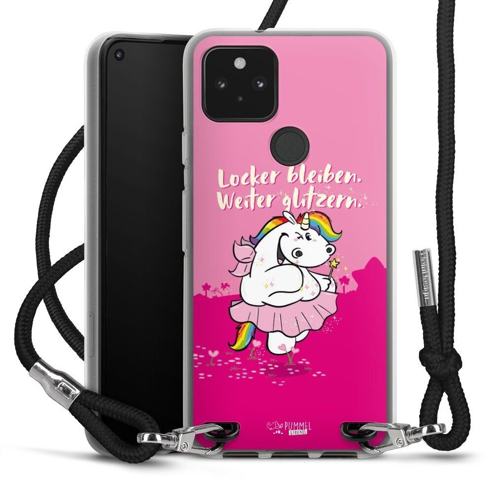 DeinDesign Handyhülle Pummelfee Locker Bleiben Weiter Glitzern, Google Pixel 5 Handykette Hülle mit Band Case zum Umhängen