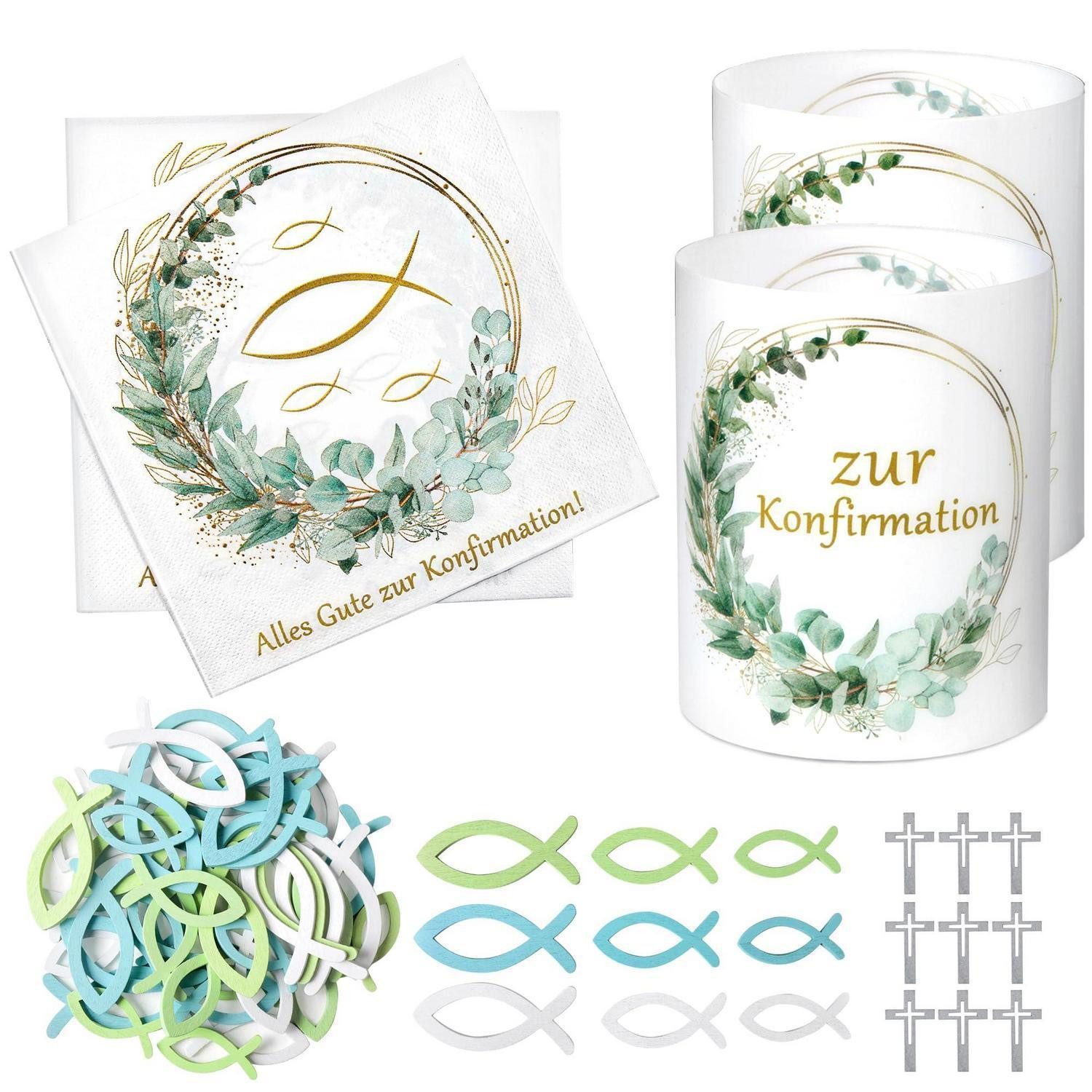 LuxusKollektion Papierserviette Servietten Konfirmation Deko Set Eukalyptus Grün, (1 St)