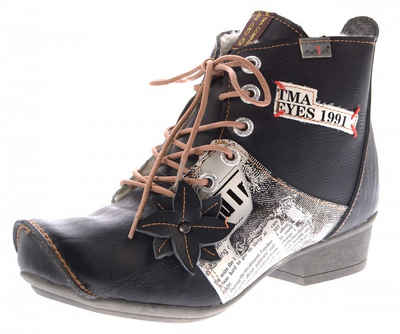 TMA »Leder Winter Stiefeletten Boots Schuhe TMA 8077« Stiefelette Gefüttert, Antik bzw. Used Look, Zeitungsdruck