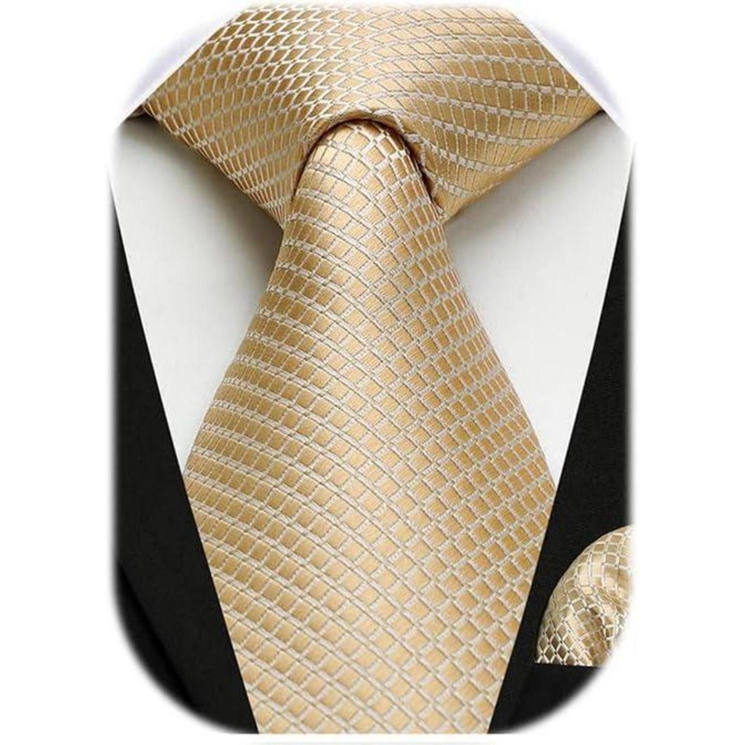 LuxusKollektion Krawatte Krawatte Herren Hochzeit kariert Einstecktuch Blumen Set Gold (1-St) – Bild 2 von 5