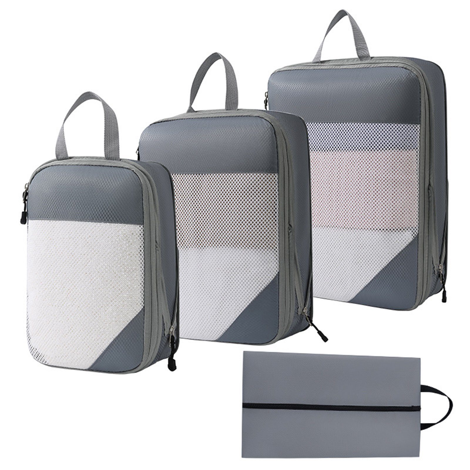 OKWISH Kofferorganizer Koffer Organizer Reise Kleidertasche Kleider Kompression Beutel Tasche (Set 4 Stück Klein Mittel Groß mit Schuhbeutel, 4-tlg., Kompressions Verpackungswürfel, Kleidertaschen), 4 Aufbewahrungsbeutel Kompressions Beutel für Reisen