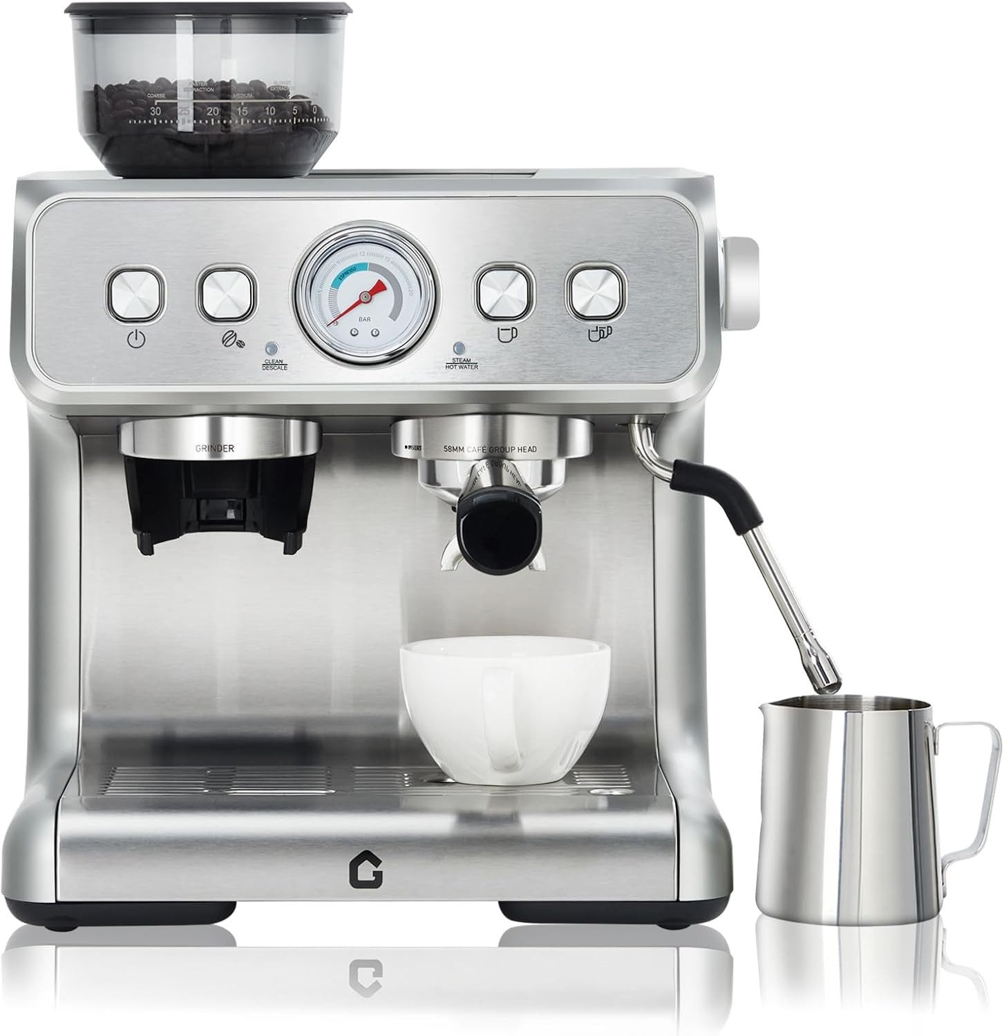 GarveeMore Espressomaschine CM5020B-GS, 2,8l Kaffeekanne, mit Kegelmahlwerk & 20 Bar Druck,Dampfrohr,Heißwasser & 30 Mahlstufen