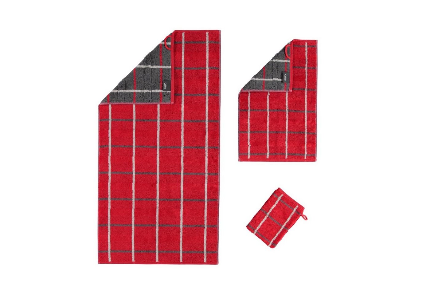 Cawö Handtuch Waschhandschuh Noblesse Square 1079 27 Rot, Walkfrottier (1-St), Karo-Design