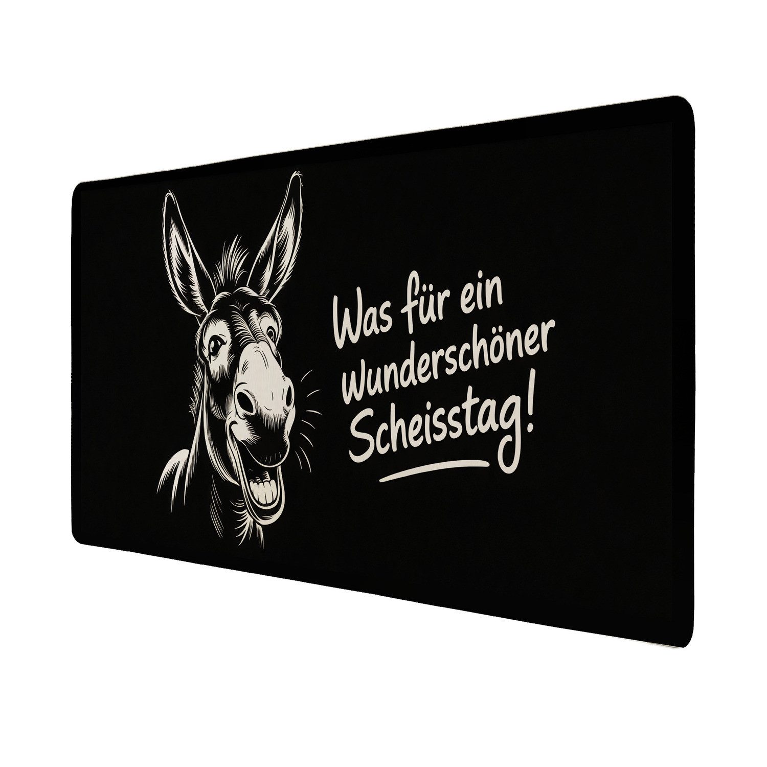 speecheese Schreibtischunterlage Lächelnder Esel Schreibtischunterlage 69x31cm XXL Mauspad Scheisstag!
