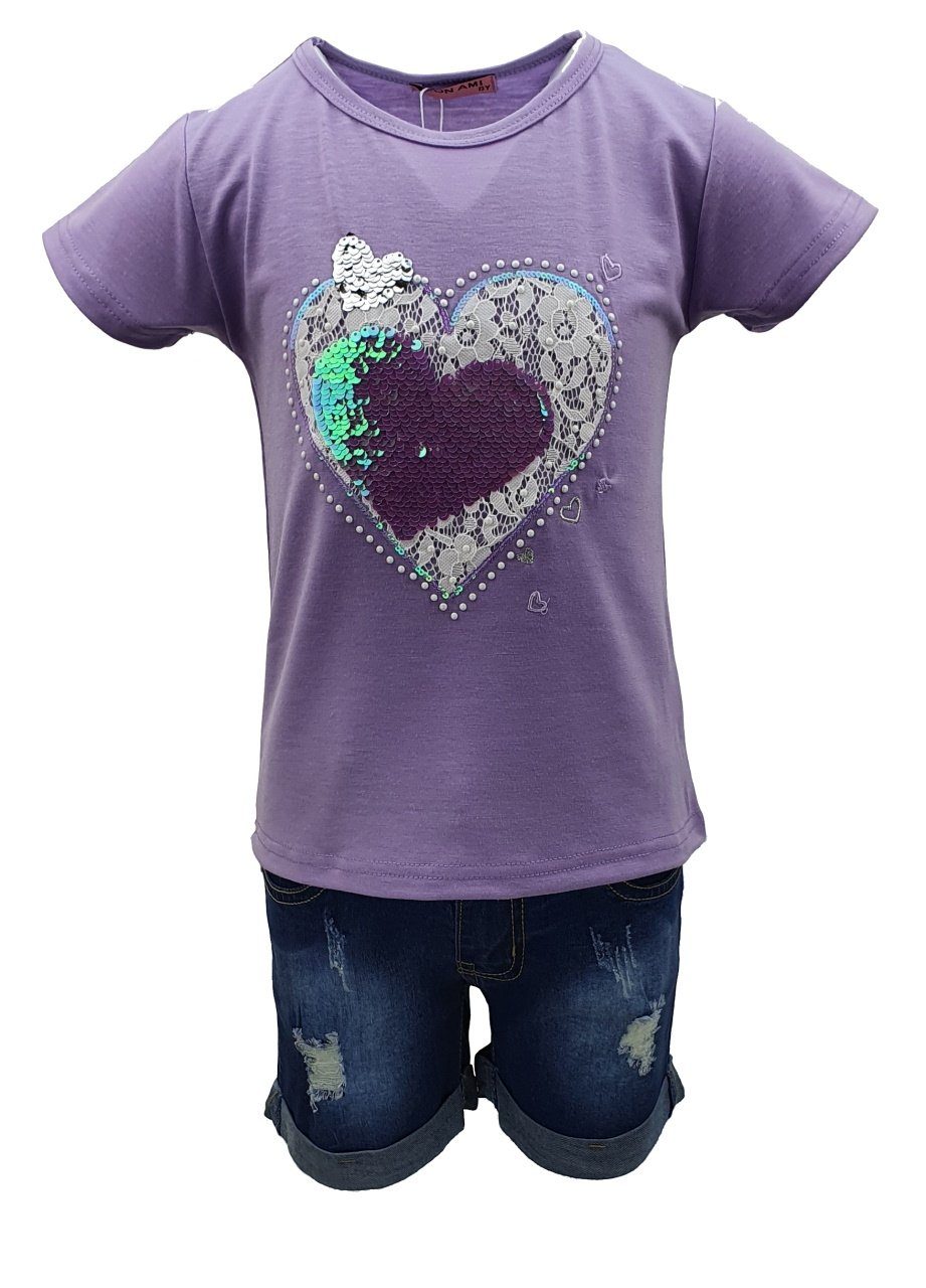 T-Shirt & Bermudas Mädchen Sommer Set, T-Shirt + Jeans Shorts, MS2024