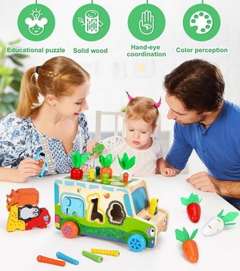 POPOLIC Motorikwürfel Montessori Spielzeug ab 1 Jahr, (Magnetisches Holzspielzeug Motorikspielzeug, 7-EN-1 Stapelspielzeug Lernspielzeug 1 Jahr 2 3 4 Jahre Mädchen Junge Kleinkind)