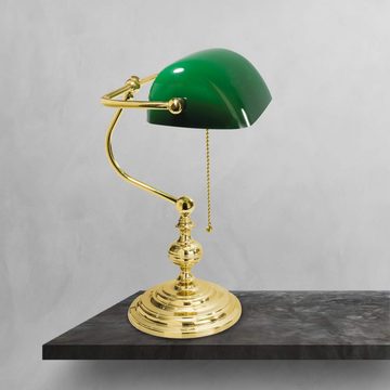Licht-Erlebnisse Schreibtischlampe LAMPADE MINISTERO, ohne Leuchtmittel, Tischleuchte in Messing poliert Grün E27 39 cm Glas Jugendstil