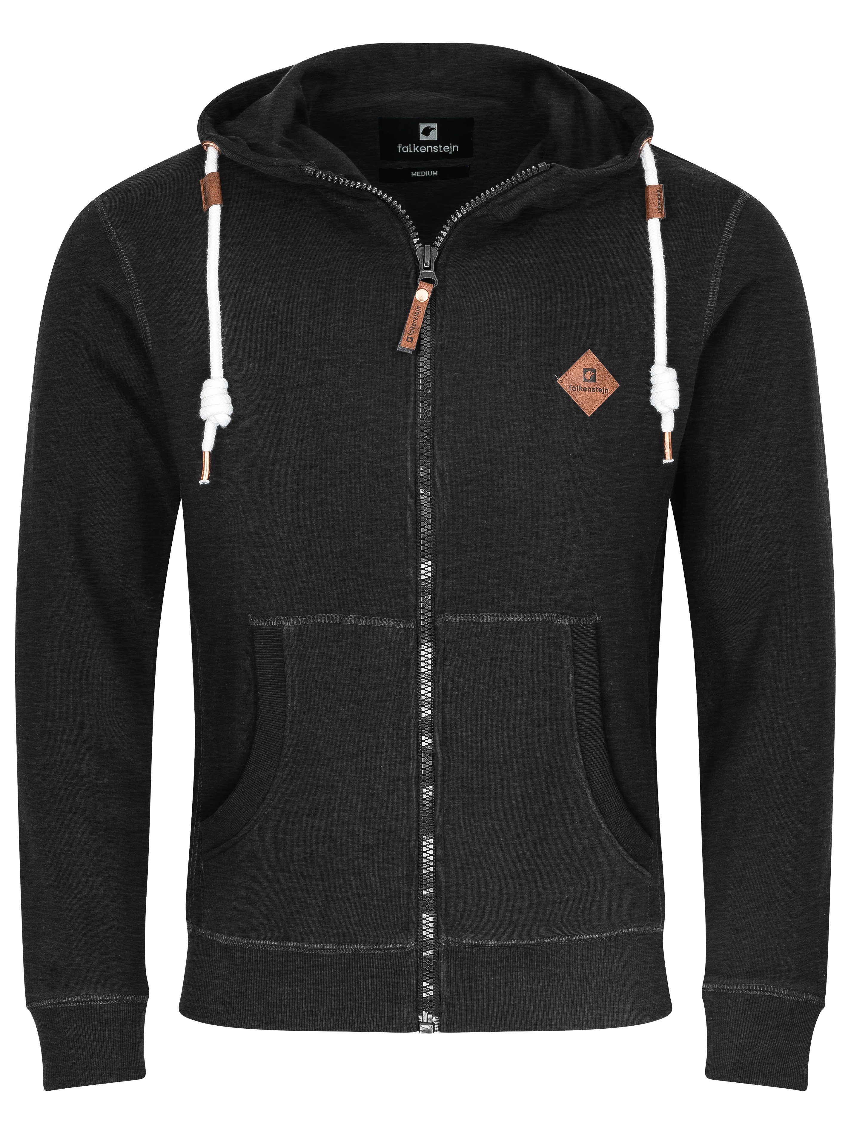 FALKENSTEJN Kapuzensweatjacke Colesburg Sweatjacke Charcoal-Mix mit Kapuzenpullover Logolederpatch stylischer