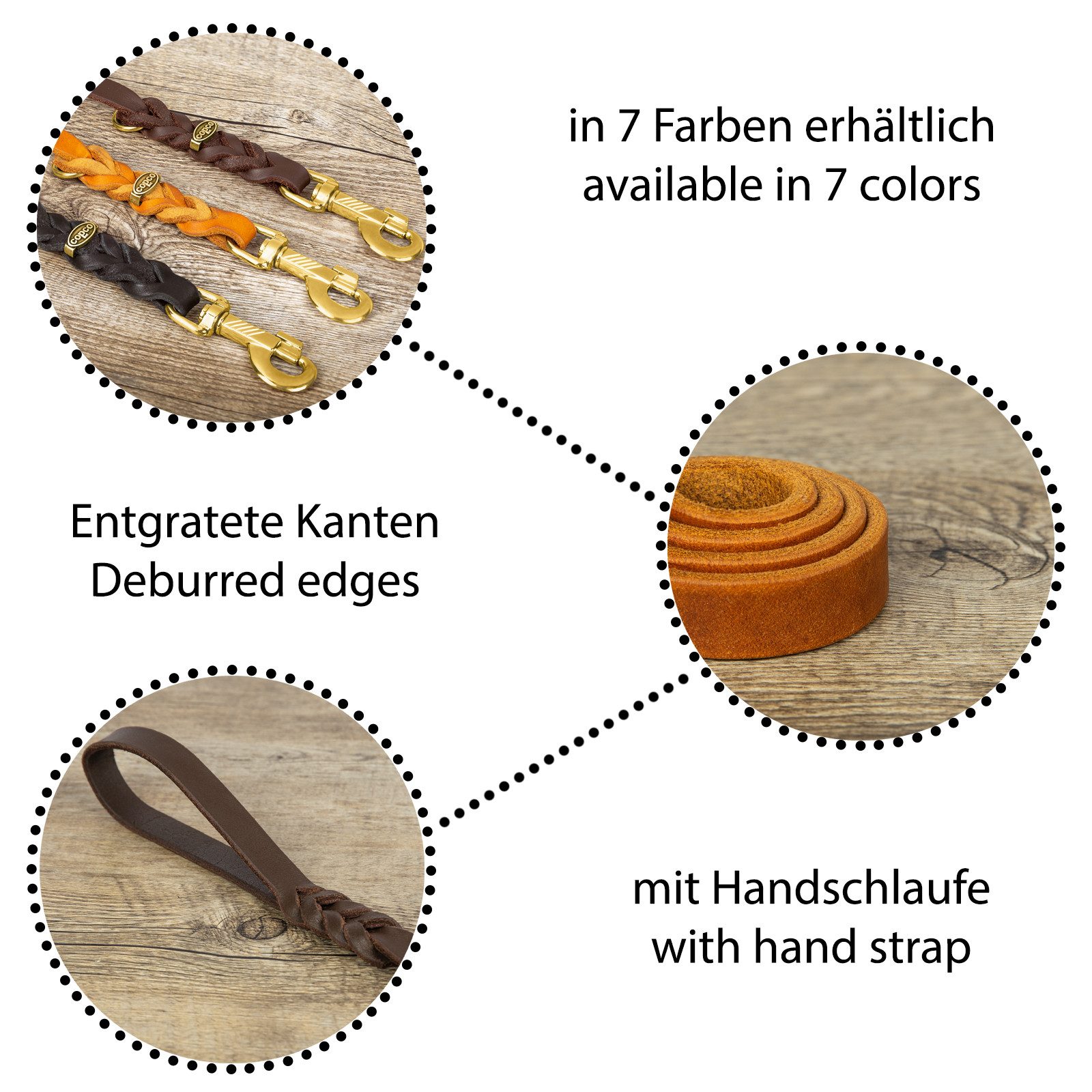 CopcoPet Hundeleine Fettlederleine mit Handschlaufe, Leder