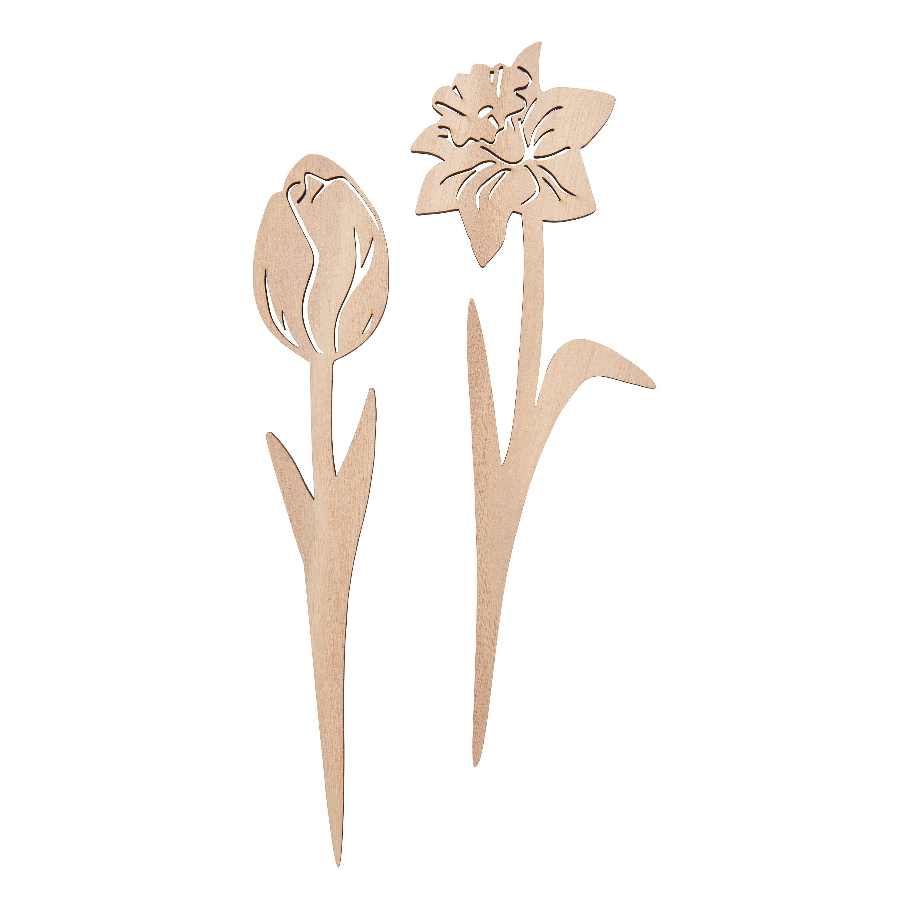 Gartenstecker Holz-Stecker Blumen Tulpe und Narzisse