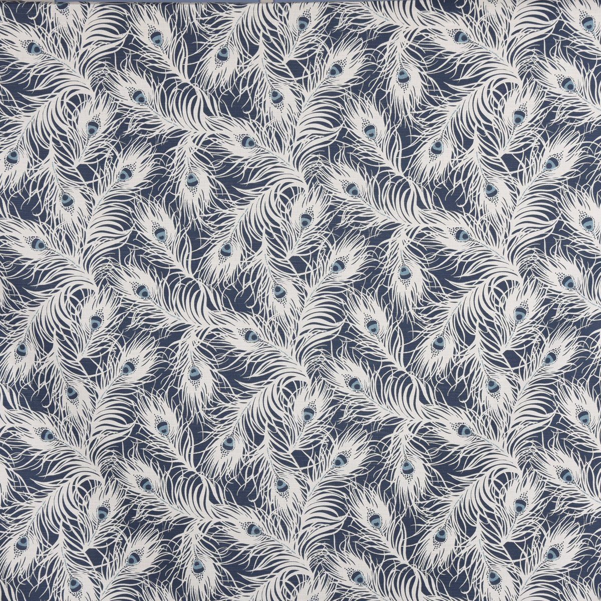 Thumbnail - Stoff Clarke & Clarke DekostoffFedern Pfau dunkelblau weiß blau 138cm