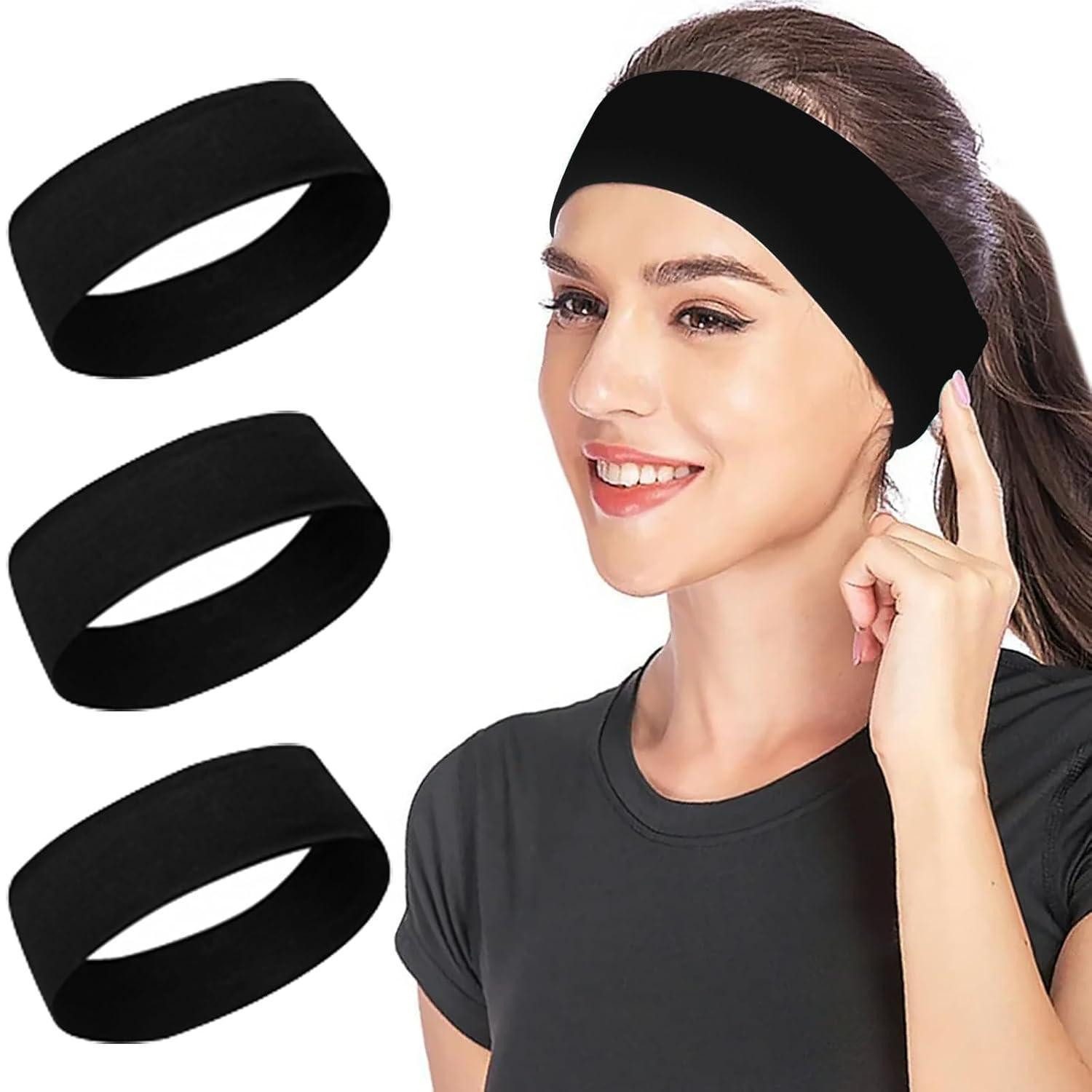 LuxusKollektion Haarband 3er Pack Schwarze Лента для волос für Damen - Breite Sport Stirnbänder
