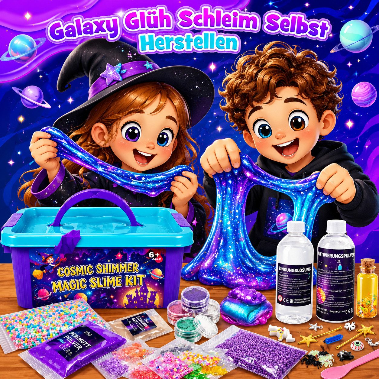 Wootoy Kreativset Experimentierkasten Schleim Bastelset Galaxy Einhorn DIY Slime Kit, (mit Glitzer Perlen und Zubehör zum Kreativen Gestalten, 1-tlg., Schleim-Bastelset in zwei Themenwelten: Galaxie oder Einhorn), Fördert Kreativität Feinmotorik und spielerisches Experimentieren