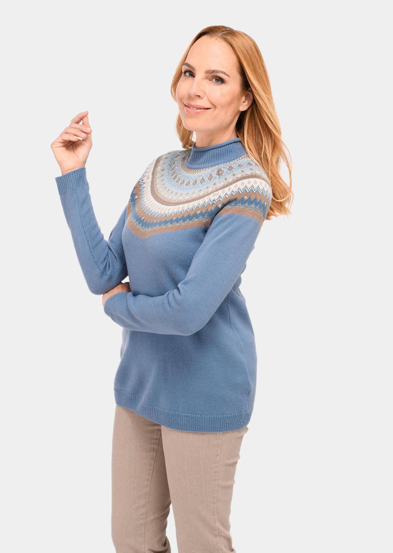 GOLDNER Strickpullover Kurzgröße: Norweger-Pullover mit Schurwolle günstig online kaufen