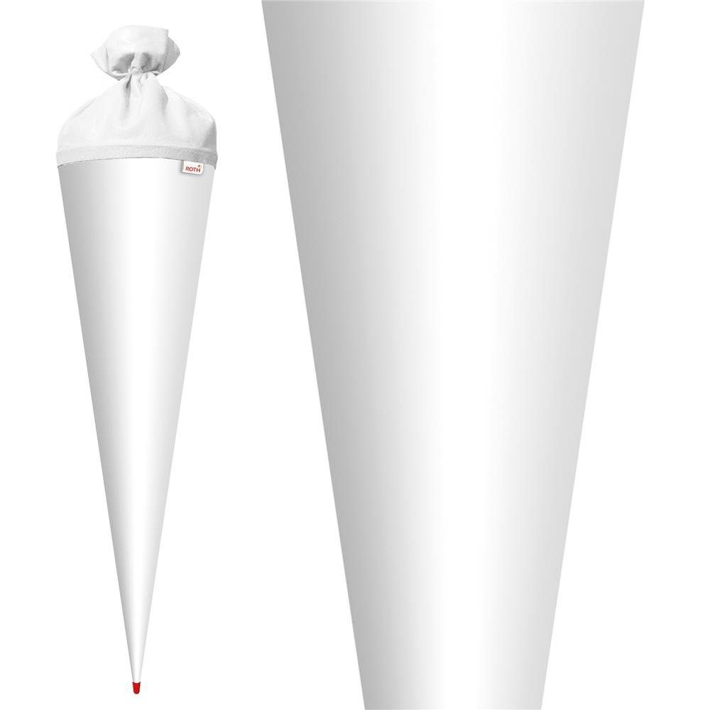Roth Schultüte Basteltüte Weiß, 70 cm, rund, mit weißem Filzverschluss, Rot(h)-Spitze