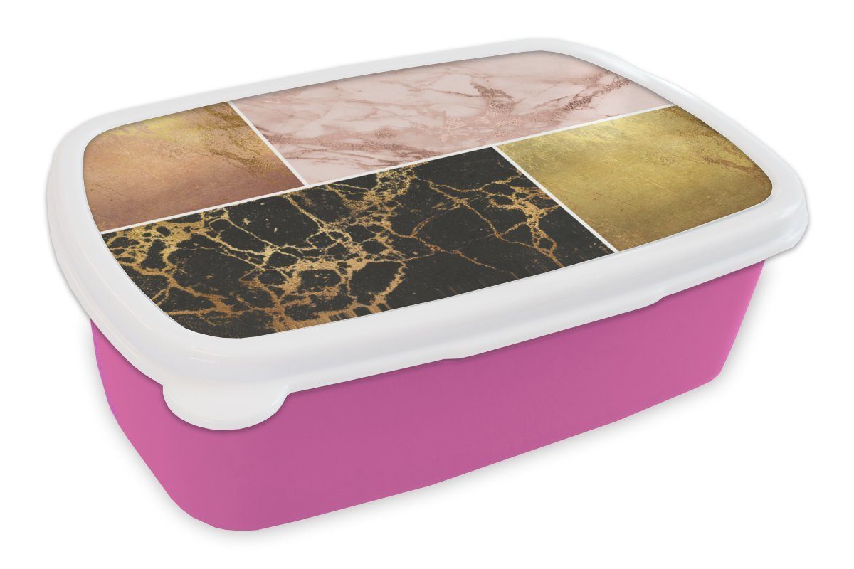 - Mädchen, Kinder, Kunststoff, Lunchbox MuchoWow Erwachsene, Marmor Kunststoff Gold, (2-tlg), für Rosa Brotdose Snackbox, - Brotbox