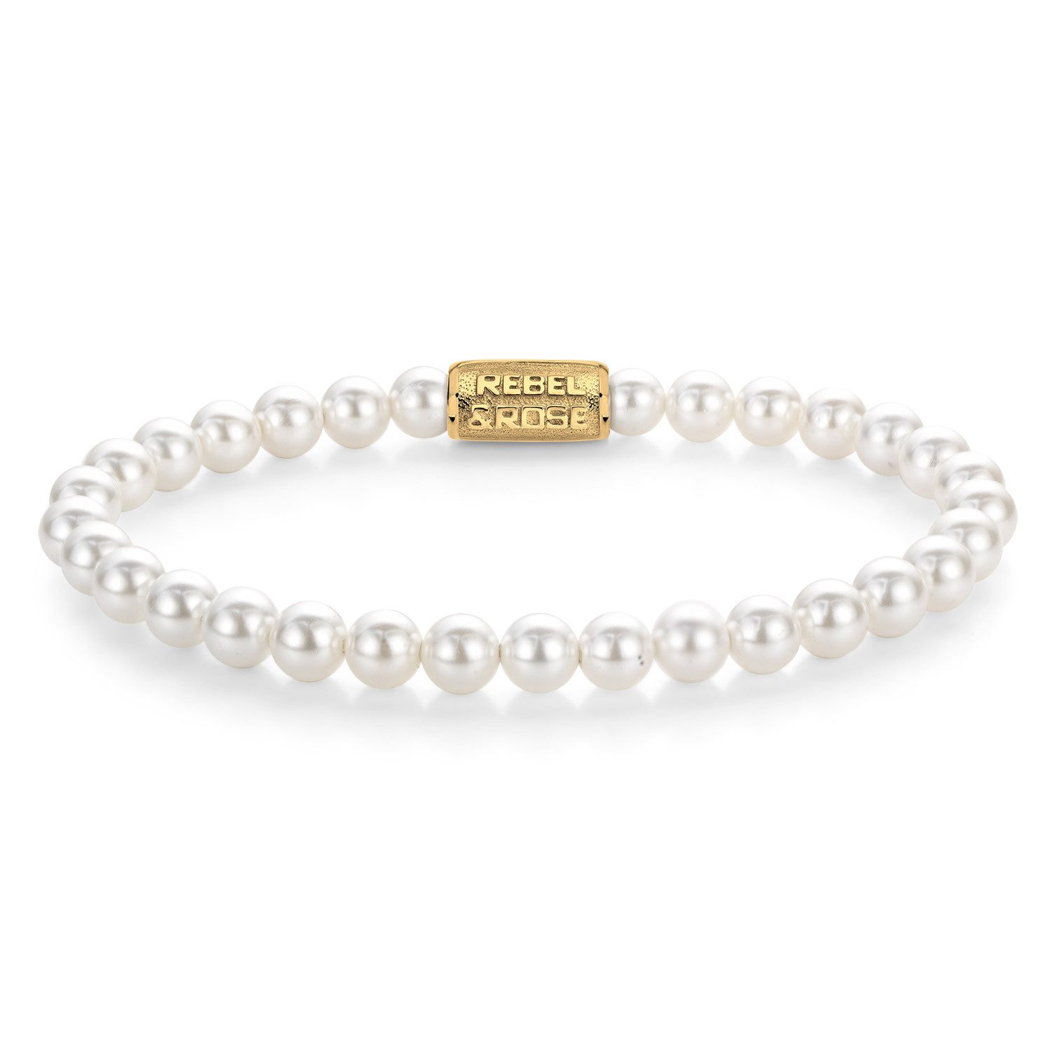 Rebel & Rose Perlenarmband RR-60135-G-S, Damen-Armband Pearl Gem Gold 6 mm
