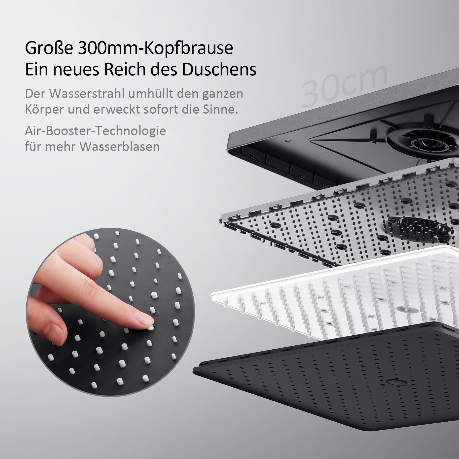 EMKE Duschsystem EMKE Duschsystem eckig mit Regendusche, Kopfbrause und Thermostat, Höhe 82 cm, 3 Strahlart(en), Wasserfall-Auslauf, Duschsäuleset Duschgarnitur mit glasablage