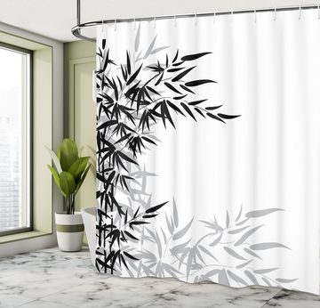 Abakuhaus Duschvorhang Moderner Digitaldruck mit 12 Haken auf Stoff Wasser Resistent Breite 175 cm, Höhe 180 cm, Schwarz-Weiss Bambus Pflanzenblätter