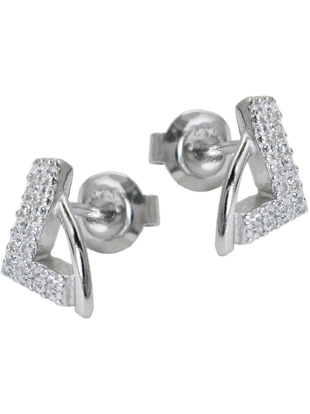 Gallay Paar Ohrstecker Ohrring 12x7mm Dreieck mit vielen Zirkonias rhodiniert Silber 925 (1-tlg)