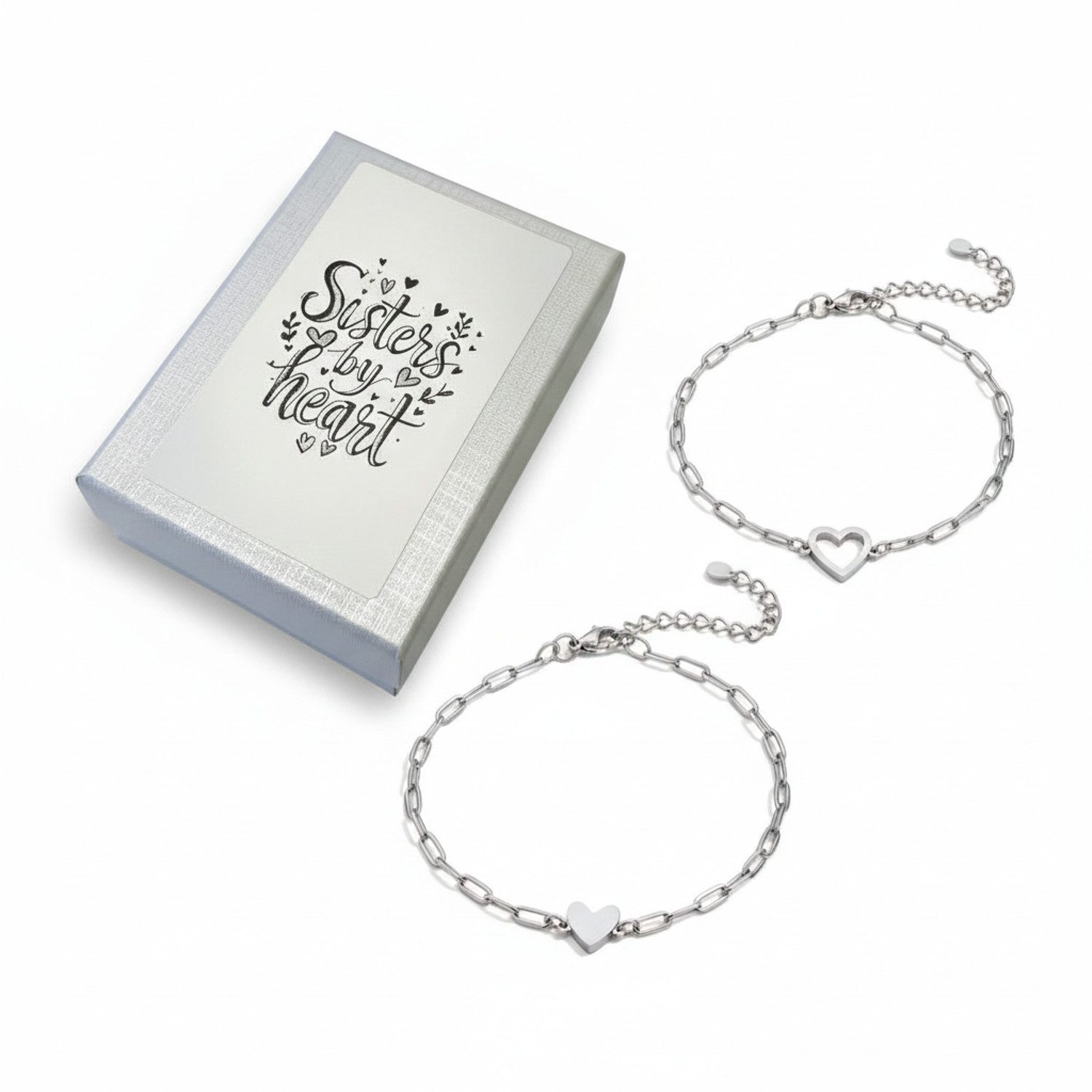 KARMA Armband Set Geschwister Armband 2er Set Herz Edelstahl wasserfest & antiallergisch (Freundschaftsarmbänder, Geschenk für Schwester oder Freundin), Damen 16+4cm Verstellbar Geschenk