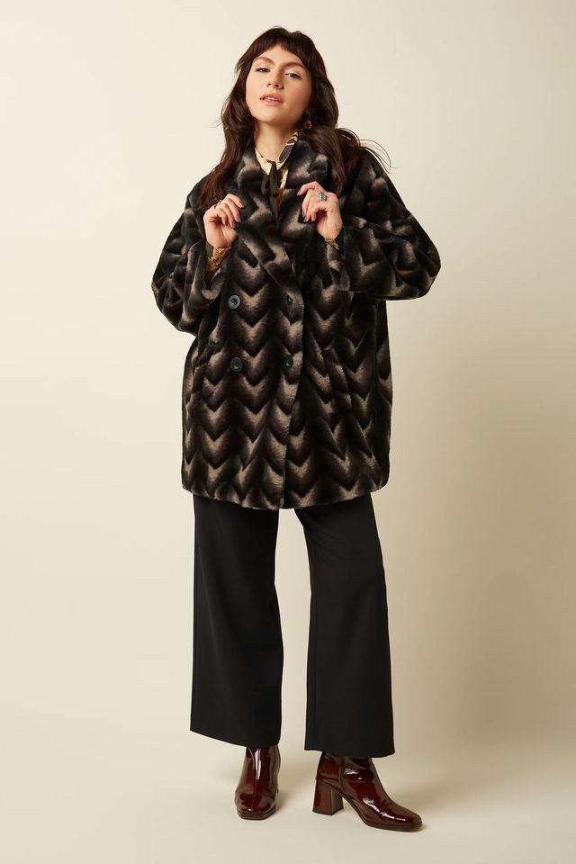 King Louie Wollmantel - Shiya Kimono Coat Deco Fur – eleganter Damen Wintermantel