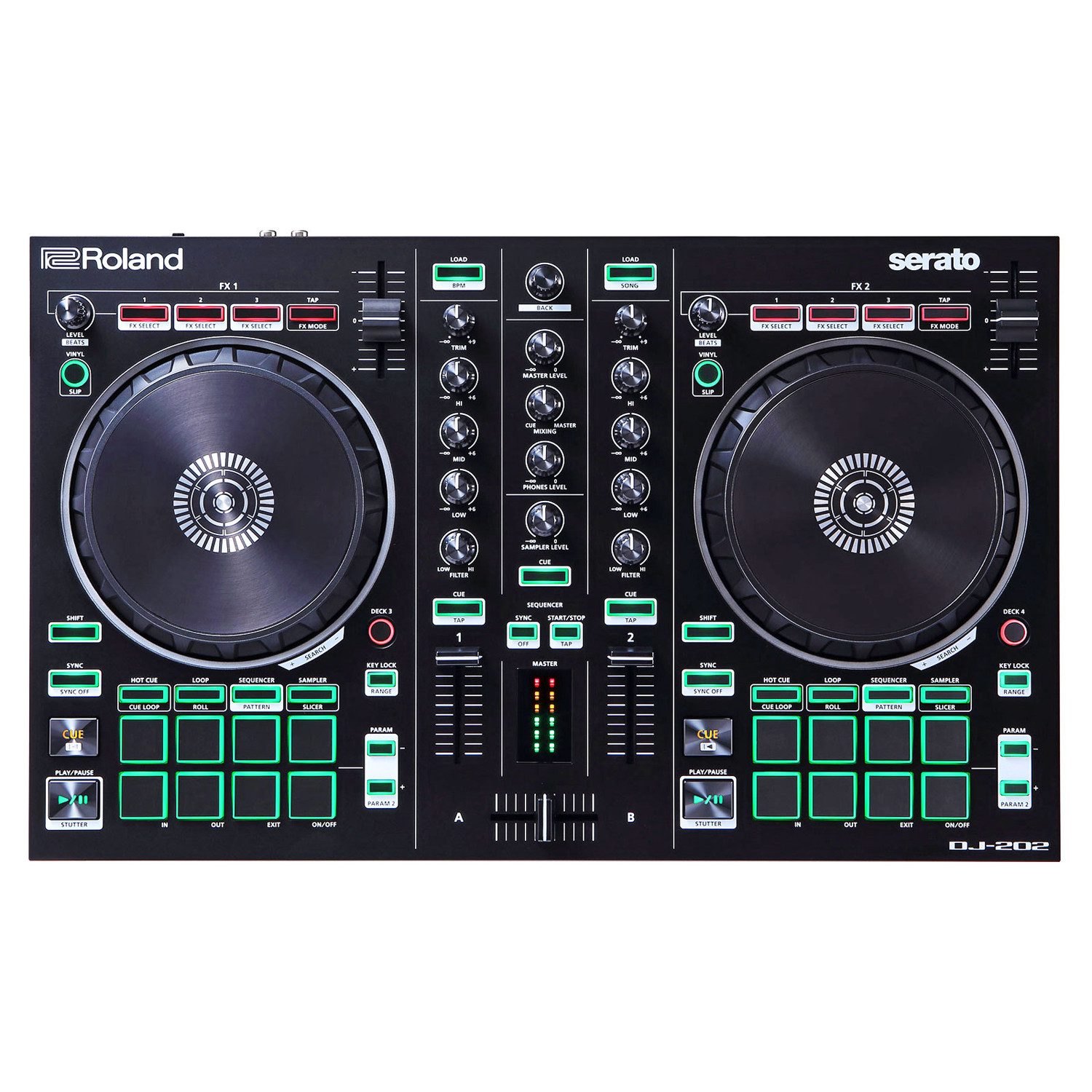 Roland Audio DJ Controller Roland DJ-202 2-Kanal 4-Deck USB-DJ-Controller, enthält Serato DJ Intro