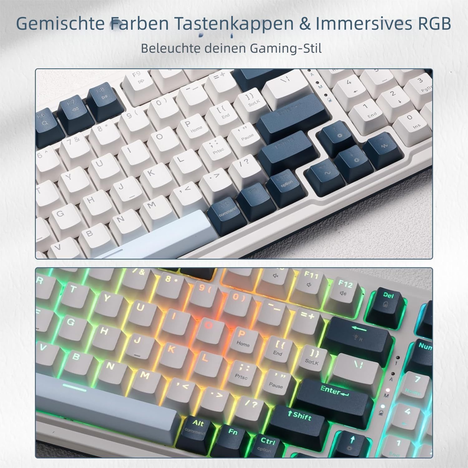 Redragon K686 Mechanische RGB Tastatur, Rote Schalter, Weiß Farbmix Gaming-Tastatur (3-Modus (2,4GHz/BT/Kabel), Hot-Swap, GASKET Design & 98 Tasten) – Bild 5 von 5
