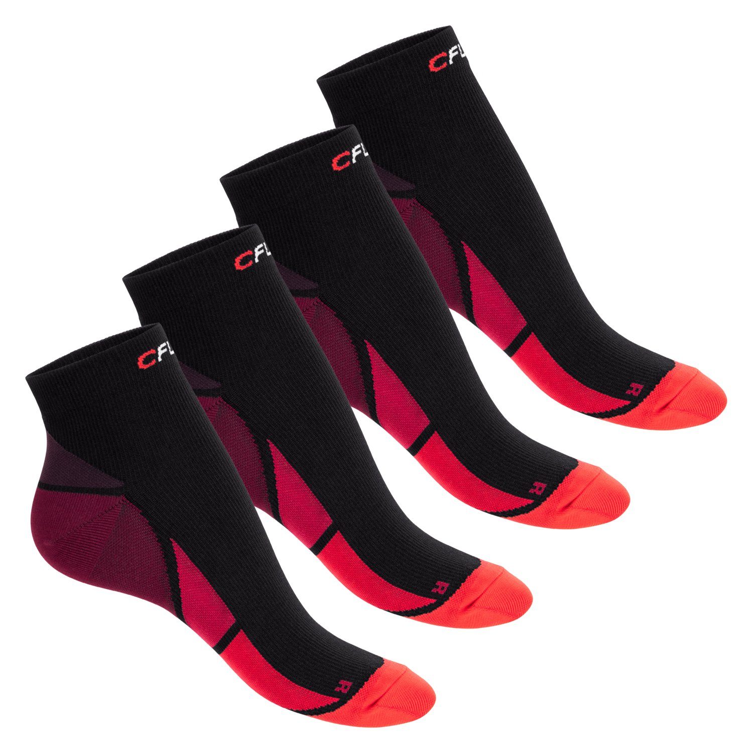 CFLEX Kompressionsstrümpfe Sport Socken für Herren & Damen (2/4 Paar) mit Kompression 4x Schwarz / Rot
