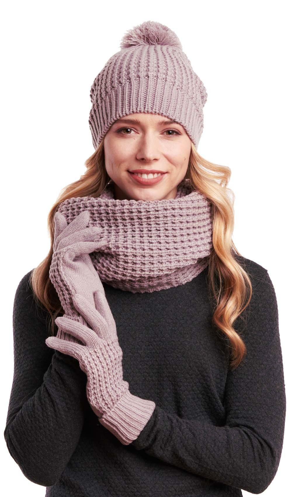 Kombi Hilltop Winter Loop-Schal aus Strickmütze, Handschuhe Set Strickmütze Mauve