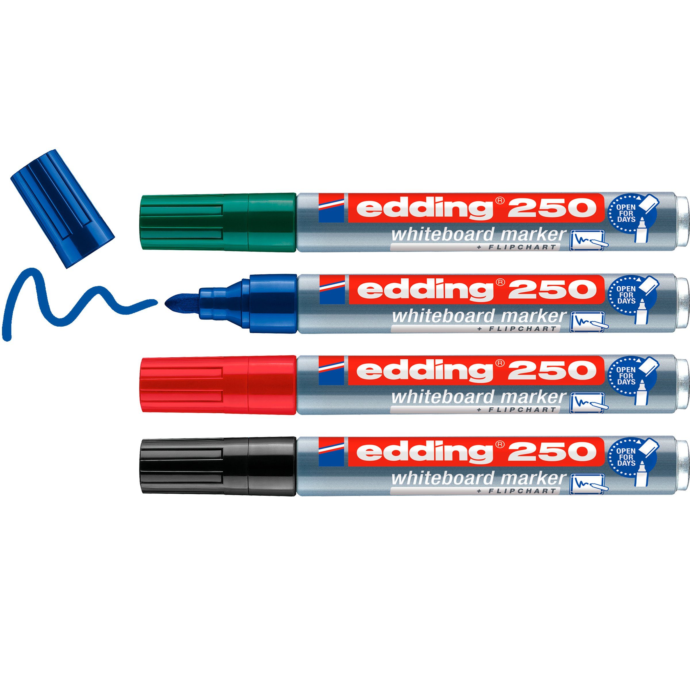 edding Marker 250 Whiteboard Marker mit Aluminium-Schaft Rundspi, 1,5 mm - 3 mm 4er-Set