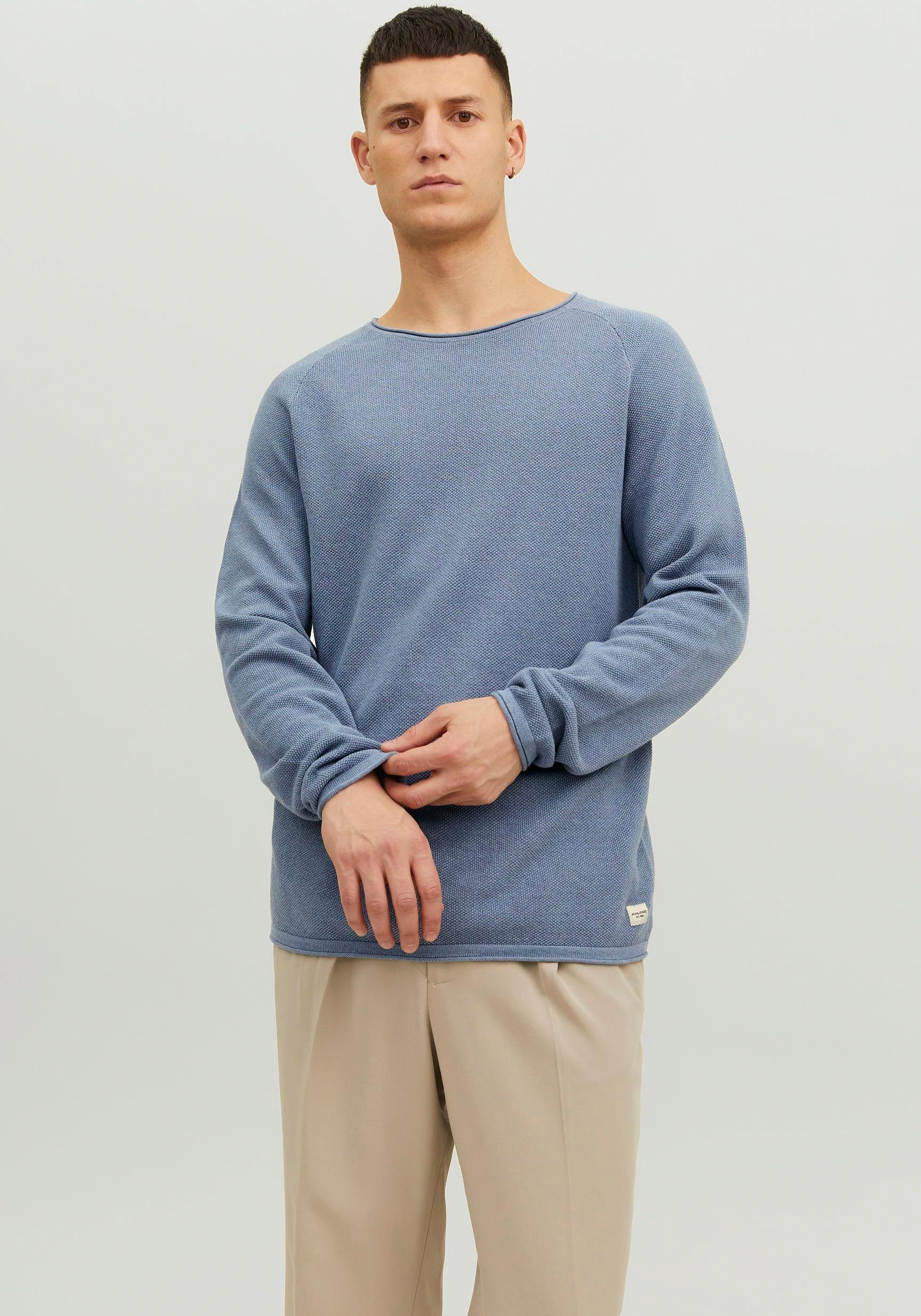 Jack & Jones Rundhalspullover JJEHILL KNIT CREW NECK NOOS flint stone | 